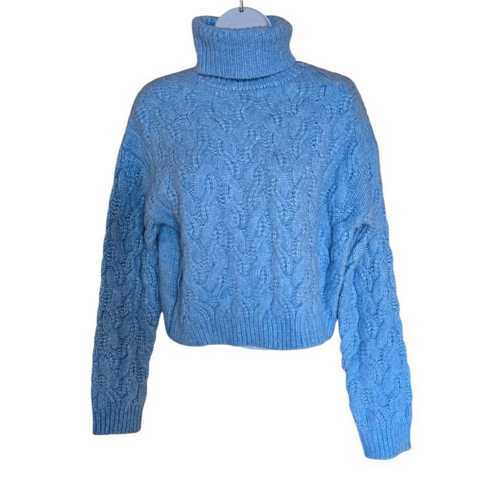 Soft Warm Blue Cable Knit Turtleneck Sweater cropped cottagecore chic